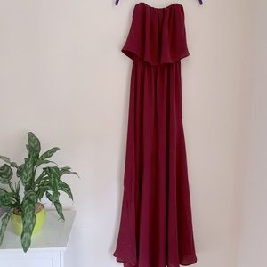 Strapless maxi- in wine color